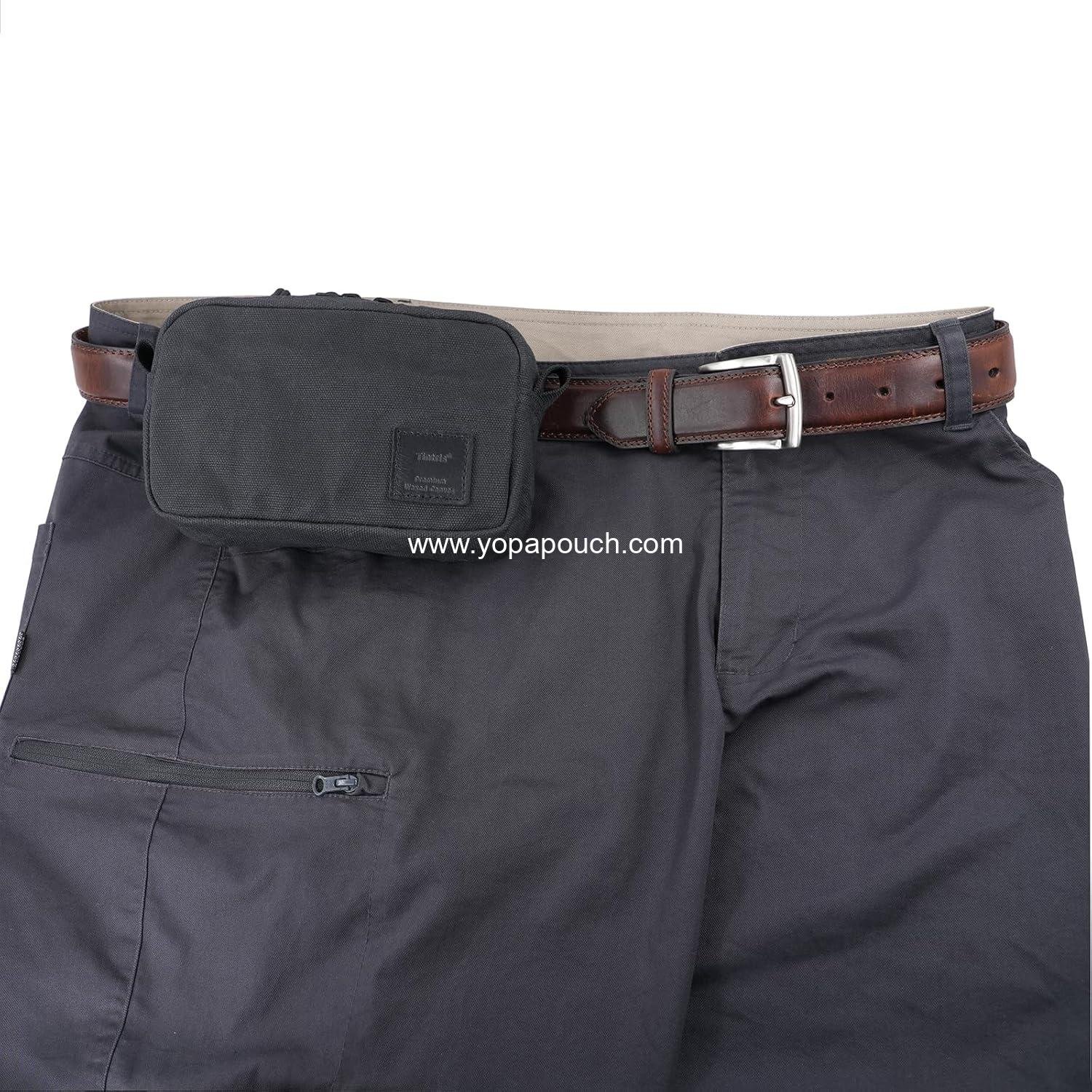 Wholesale EDC Belt Zipper Pouch for Men and Women, Water Resistant Waist Pack Bag for Camping and Hiking, Tough Waxed Canvas, Black, Size M