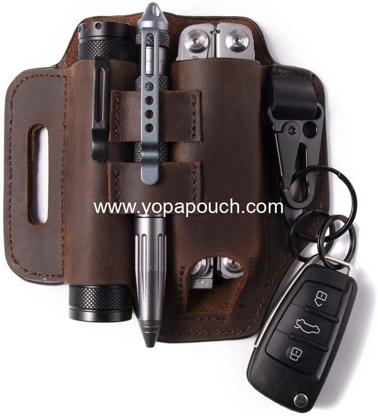 Wholesale EDC Leather Belt Organizer, Multitool Pouch with Flashlight and Pen Holders, Keychain Clip for Practical Use, ODM Supplier