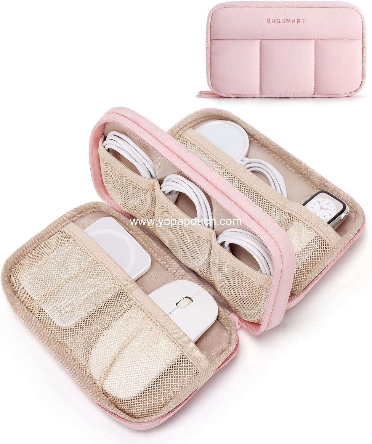 Wholesale Electronics Organizer Travel Case for Chargers Cables Phones, Compact Tech Accessories Pouch, 11.8 x 7.5 x 2.3 inches, Pink, Manufacturer