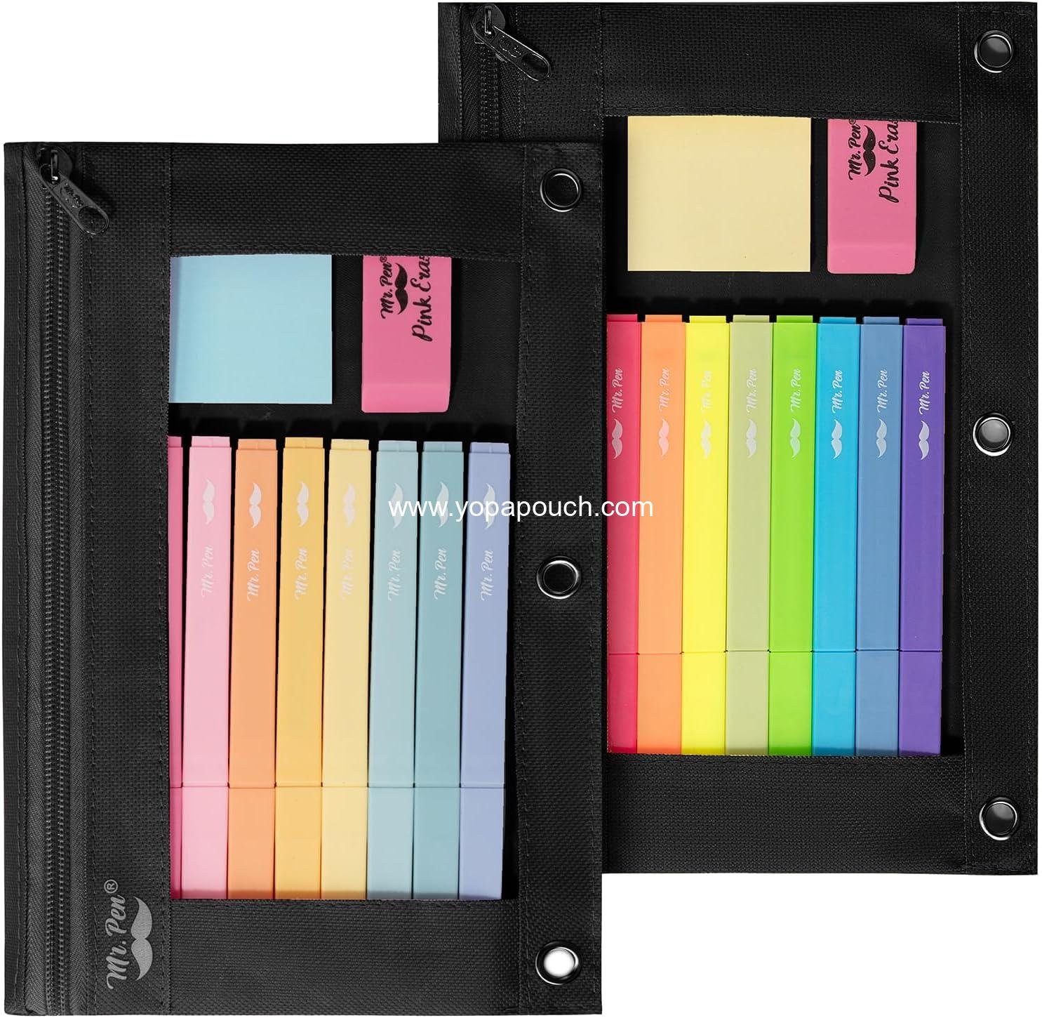 Wholesale Fabric Pencil Pouch with 3 Binder Holes, Black, Set of 2 - Supplier Wholesale Fabric Pencil Pouch with 3 Binder Holes, Black, Set of 2 - Supplier