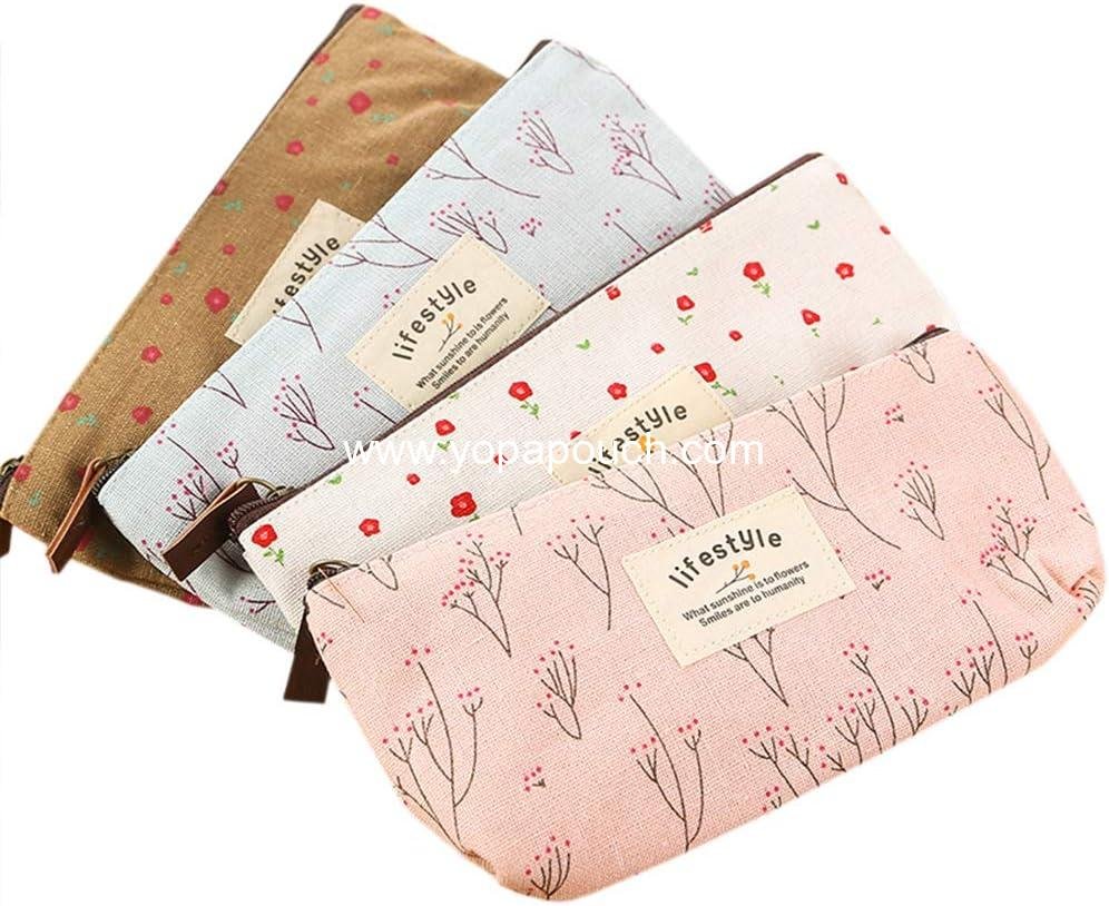 Wholesale Floral Canvas Zipper Pencil Case - Cute Flower Tree Fabric Pen Bag Set, 4 Pcs, ODM Supplier