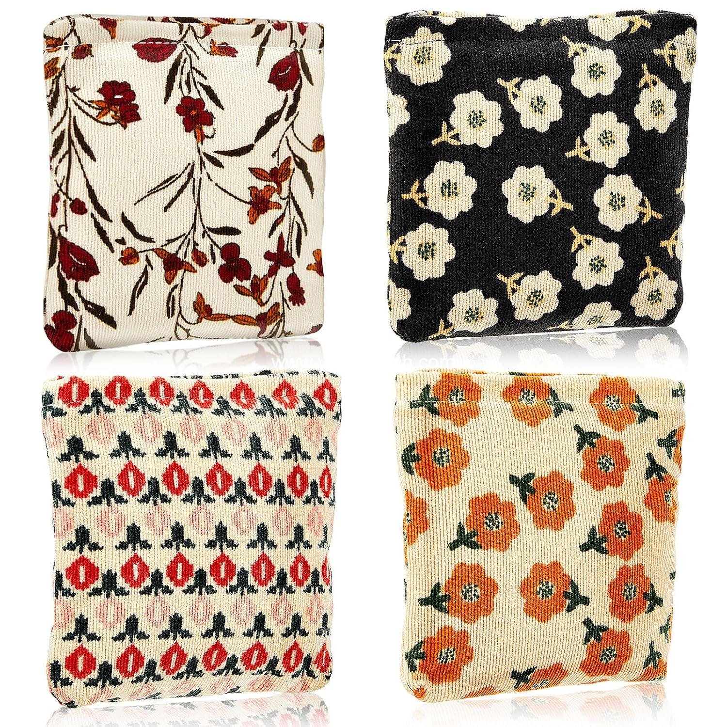 Wholesale Floral Makeup Bags - 4 Pcs Corduroy Cosmetic Pouches with Zipper, Portable Mini Bags for Purse and Toiletries, Cute Makeup Purse for Coin and Essentials, Women (Classic) Supplier
