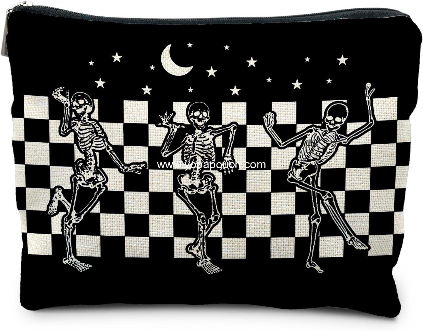 Wholesale Gothic Horror Skeleton Black Makeup Bag Cosmetic Pouch for Women - Spooky Gifts Factory