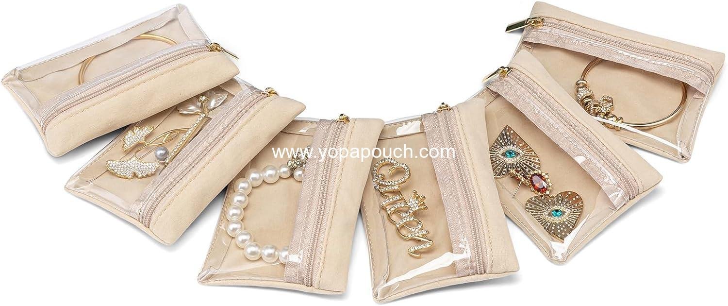 Wholesale Jewelry Travel Case - Travel Organizer with Clear Velvet Bags and Zipper Pouches for Women and Girls - 6 Pieces Supplier