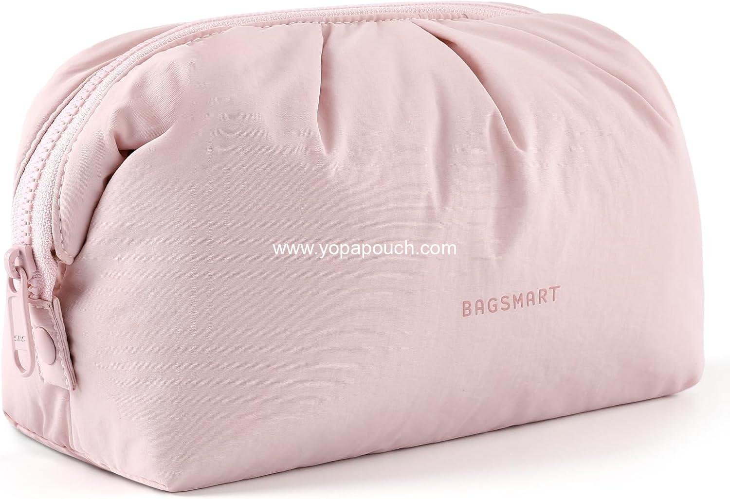 Wholesale Large Capacity Makeup Bag for Women, Cute Travel Toiletry Organizer, Wide-Open Cosmetic Pouch for Essentials, Brushes (Pink) Manufacturer