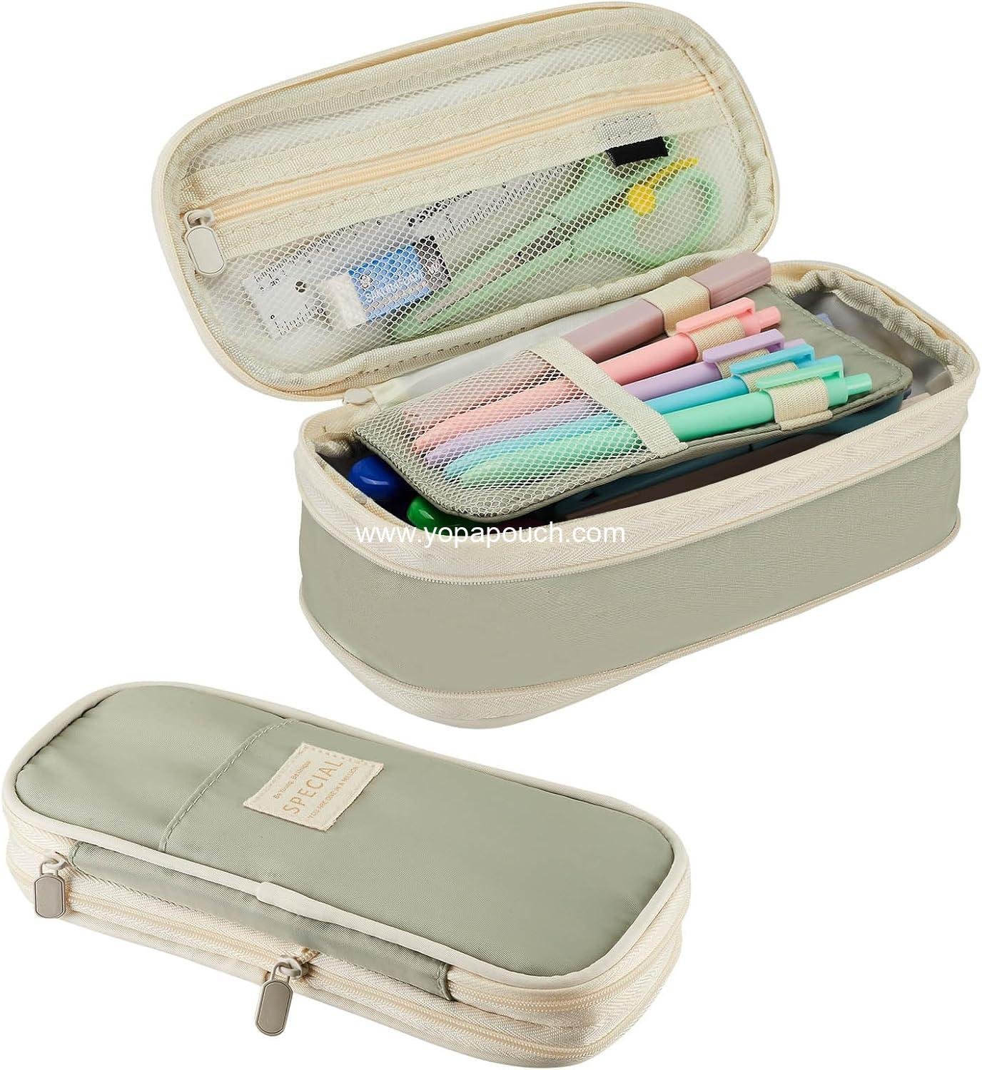 Wholesale Large Capacity Pencil Case Pouch, Cute Aesthetic Zipper Pencil Case, Portable Office Stationery and Makeup Bag, Desk Organizer for College Adults - Green Manufacturer