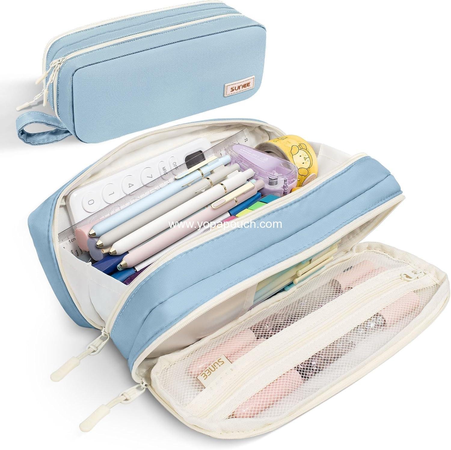 Wholesale Large Capacity Pencil Pouch, Aesthetic Pen Bag Office Organizer, Simple Sturdy Multifunctional for Teen Girls, Women, Men, Blue Supplier