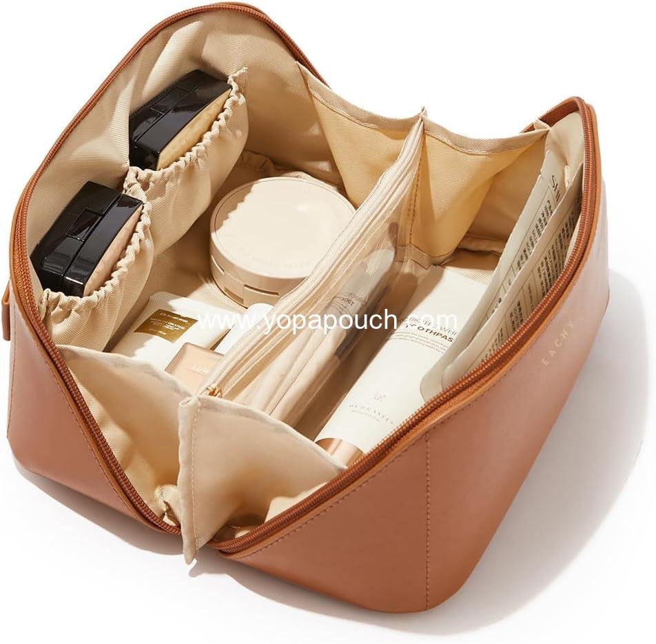 Wholesale Large Capacity Travel Makeup Bag - Waterproof Portable Open Flat Toiletry and Cosmetic Pouch for Women - OEM Supplier