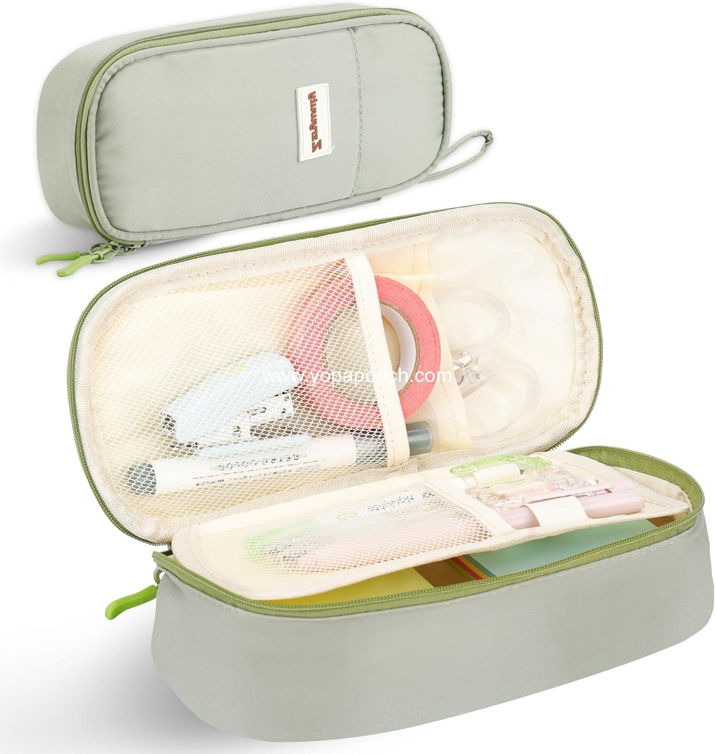 Wholesale Large Pencil Case Big Capacity Pen Pouch for Office College School Stationery for Teens and Adults, Green Manufacturer