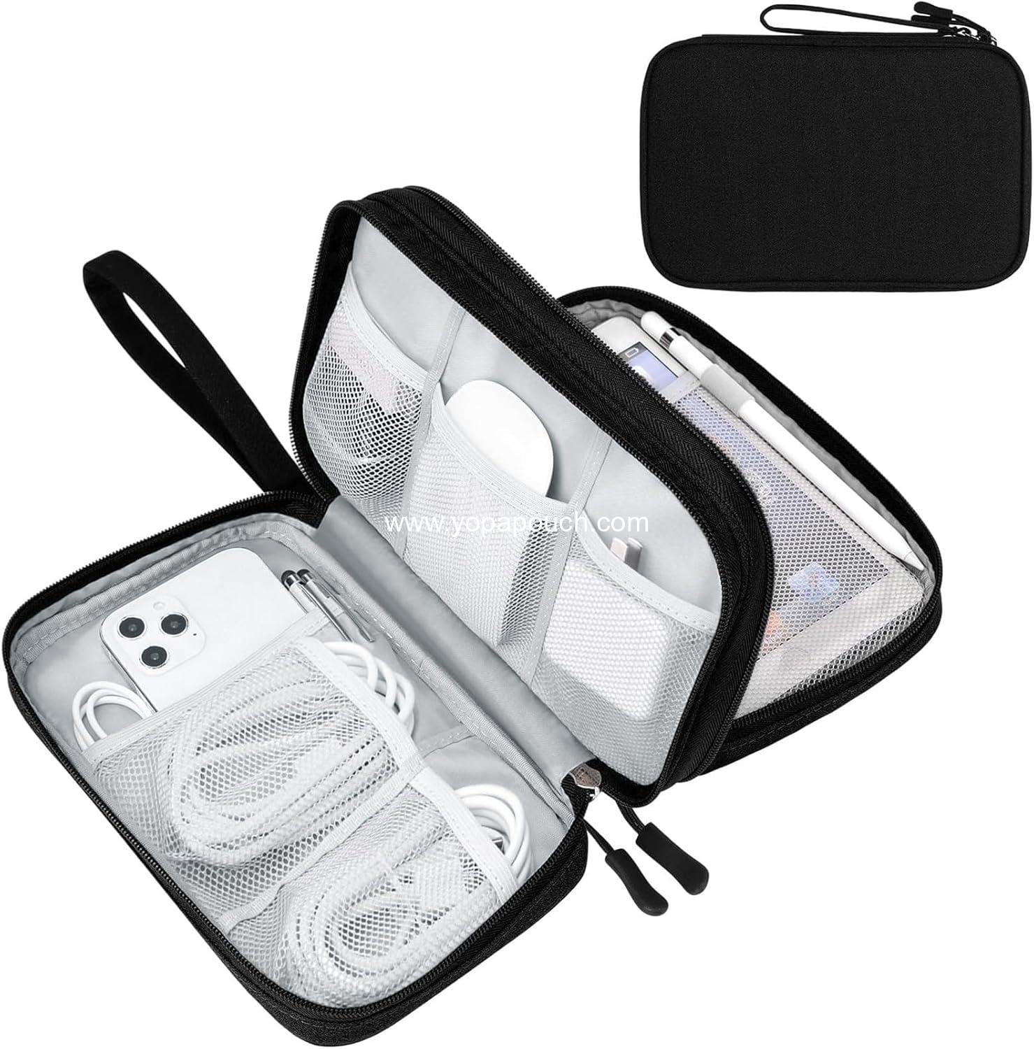 Wholesale Large Travel Cable Organizer Bag - Portable Waterproof Double Layer Electronic Accessories Storage Case for Cables, Chargers, and Phones - Black Supplier