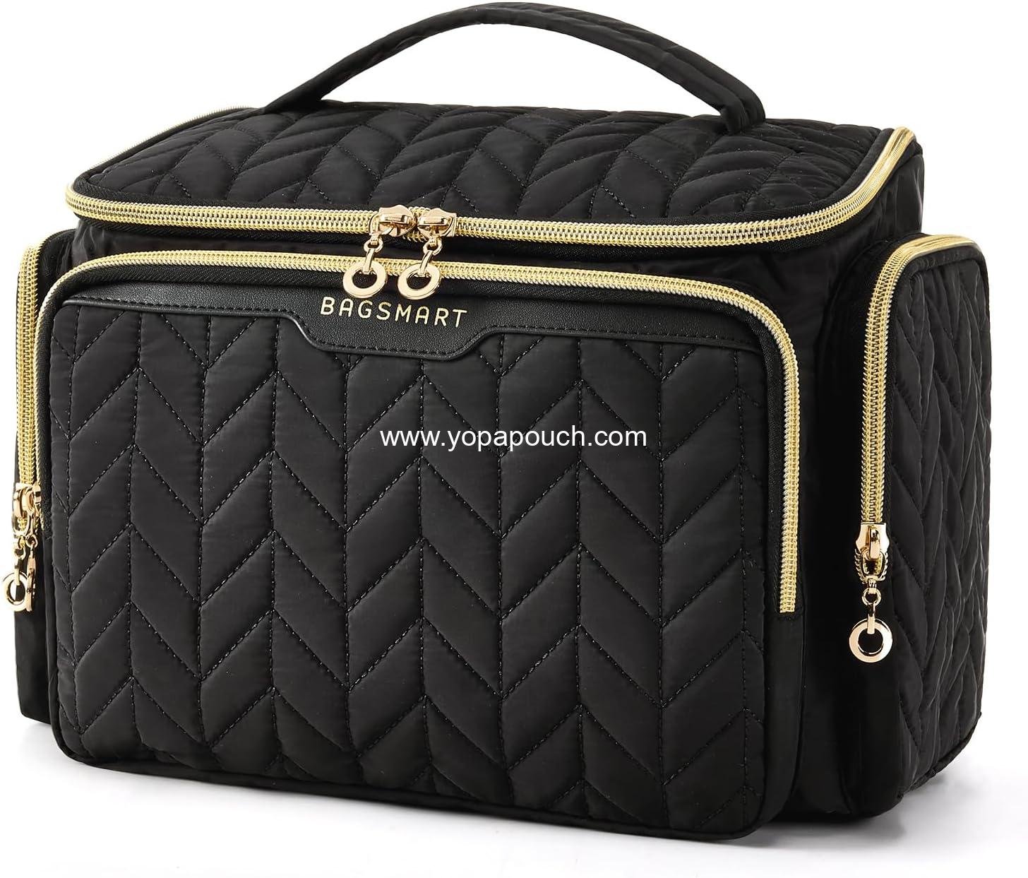 Wholesale Large Wide-Open Toiletry Bag for Travel - Makeup Cosmetic Organizer with Handle - Black Supplier