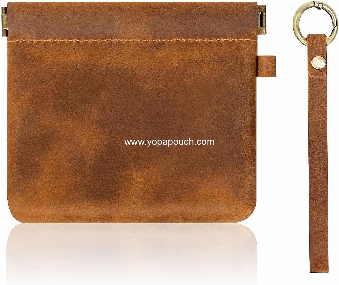 Wholesale Leather Coin Purse with Wristlet - Aesthetic Coin Pouch with Dual Interlayer, Card and Change Holder, Easy Clip On Squeeze Wallet, Handmade Genuine Leather for Men/Women - Supplier
