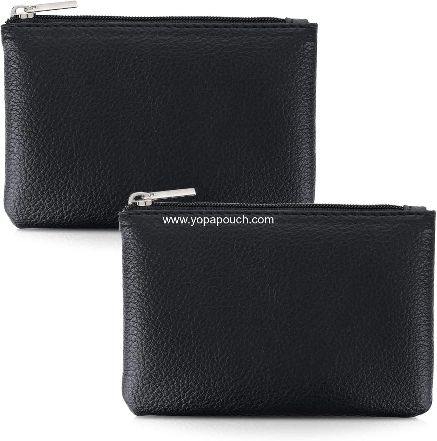 Wholesale Leather Zipper Coin Purse 2 Pack, Portable Change Wallet Mini Coin Pouch with Zipper for Men and Women, Small Change Purse Bag, Compact Coin Holder (Black) - Supplier