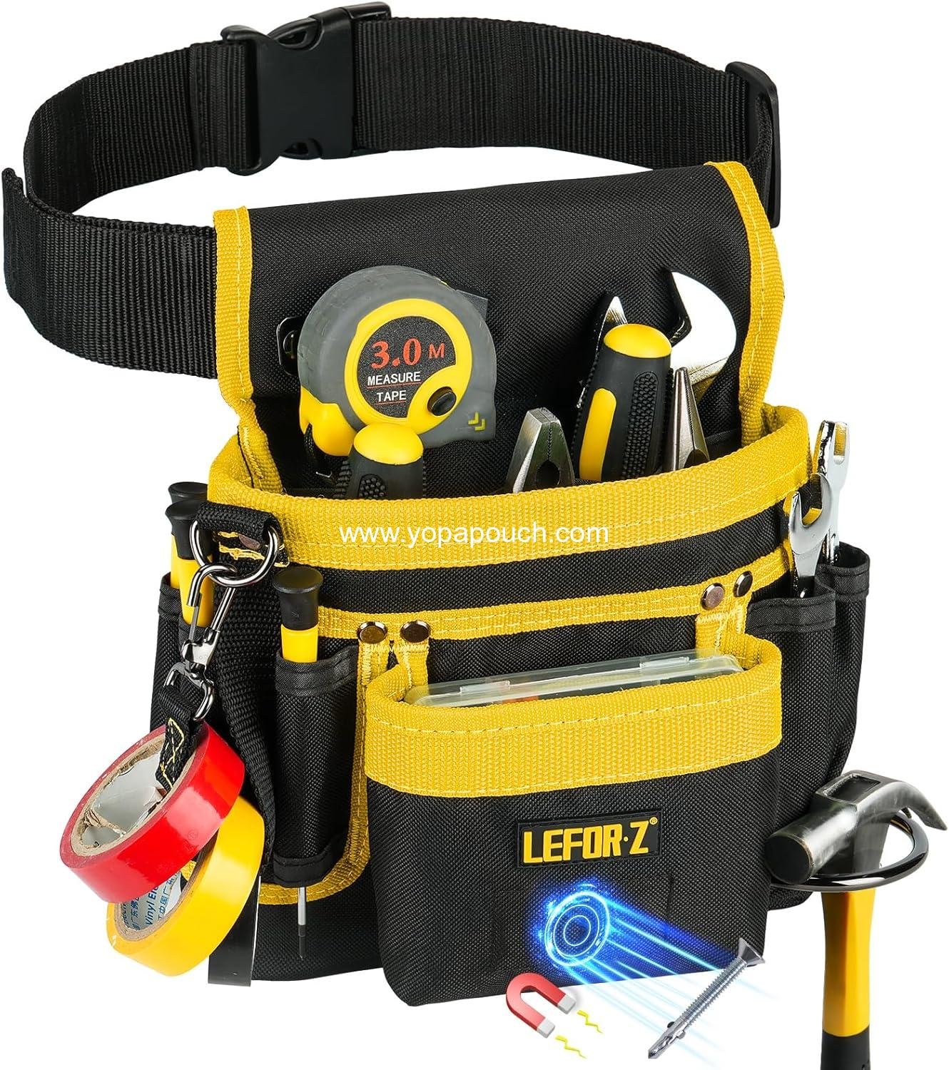 Wholesale Magnetic Tool Pouch - 14-Pocket Adjustable Tool Belt for Electricians, Carpenters, and Construction Workers - Detachable Work Apron, Black-Yellow Supplier