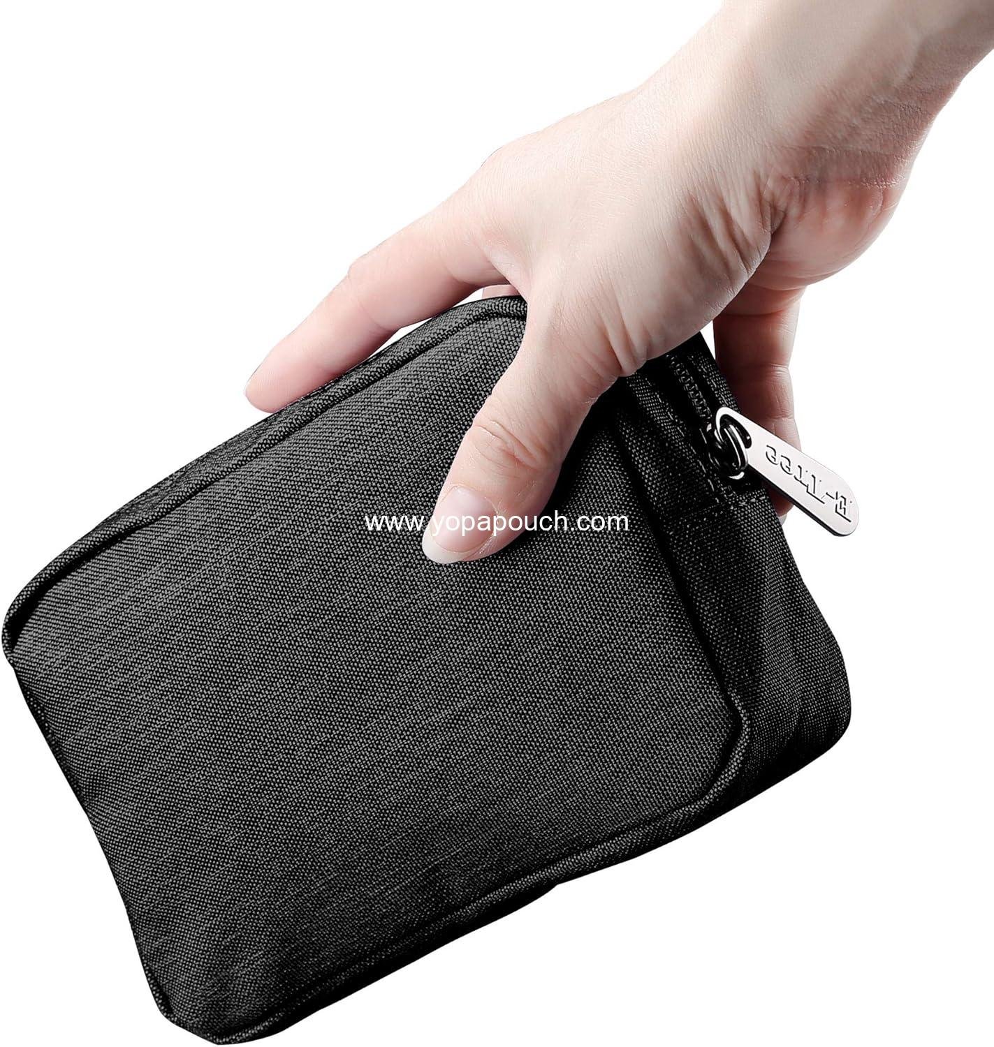 Wholesale Makeup Cosmetic Bag Small Pouch for Purse Toiletry Zipper Pouch Tech Bag Electronic Organizer Travel Case Storage Pouches for Organization Black Supplier