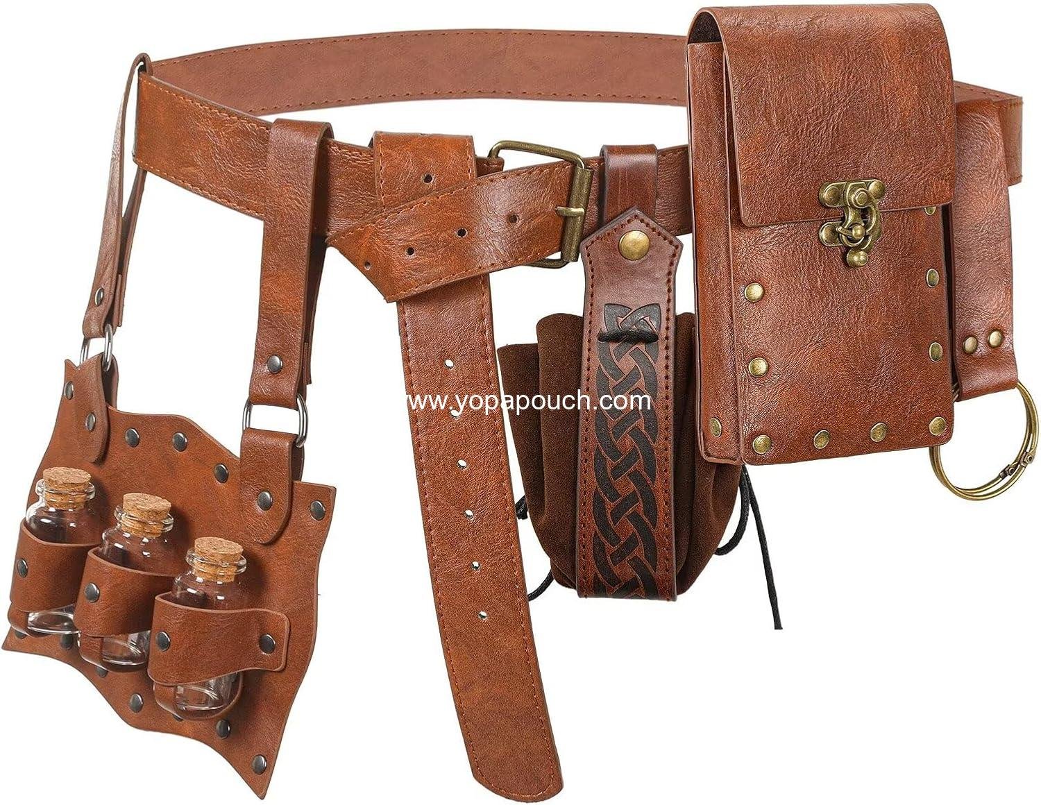 Wholesale Medieval Pirate Leather Belt Pouch for Potion Bottle Costume - Unisex Halloween Accessory (B Brown) Supplier