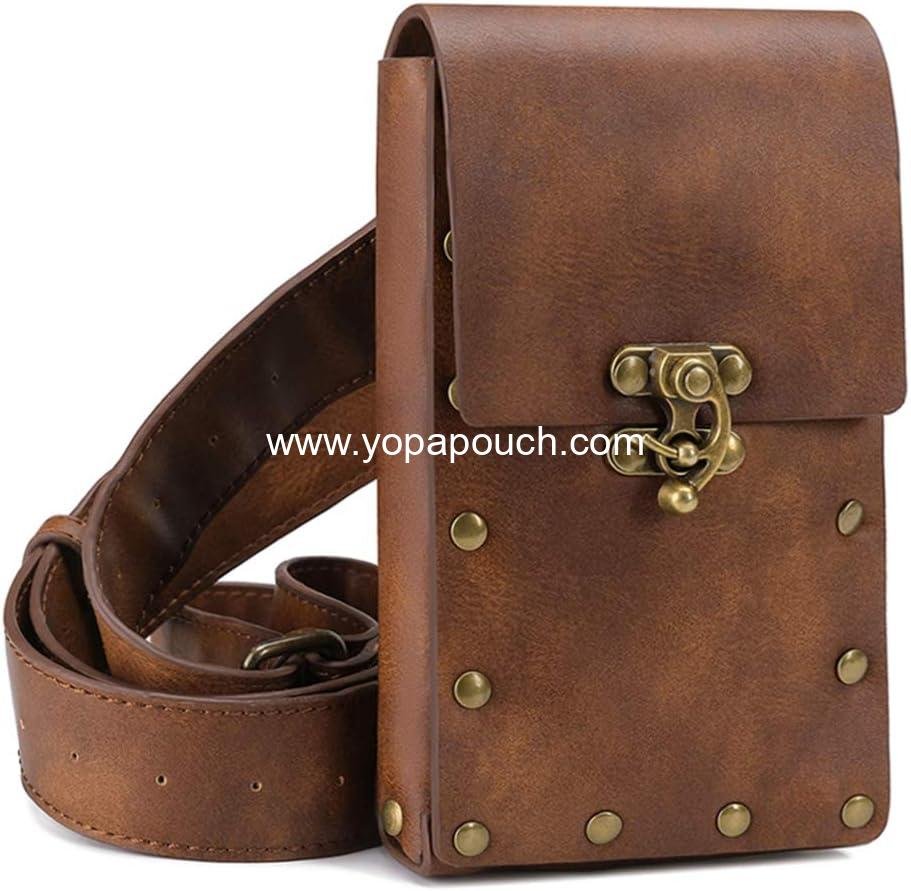 Wholesale Medieval Vintage Leather Belt Pouch Fanny Pack Cellphone Holder Holster Casual Travel Wallet Hiking Festival Renaissance Faire Costume Props (Brown) Manufacturer