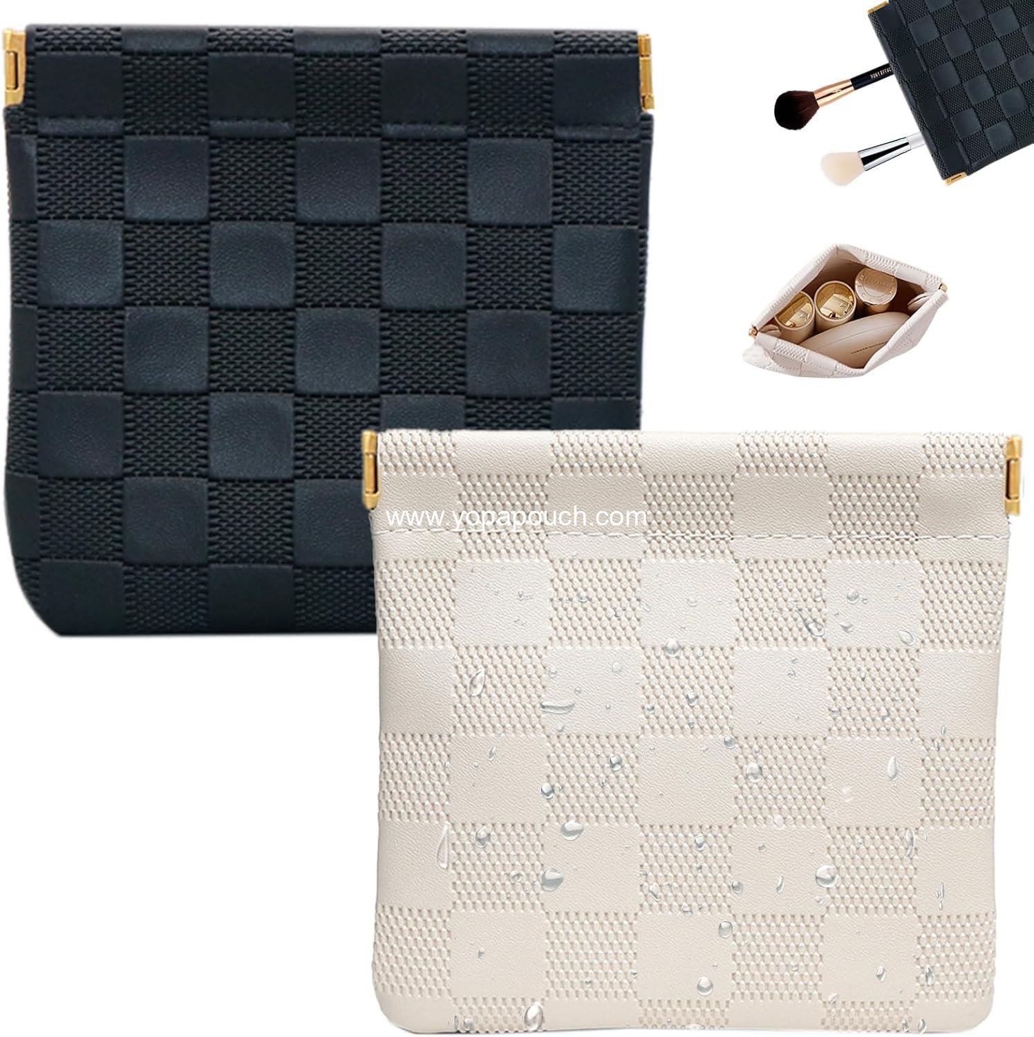Wholesale Mini Checkered Makeup Bags for Women - 2 PCS Waterproof Travel Pouches for Cosmetics, Headphones, Jewelry, Lipstick, and Coins (Black, Beige) Supplier