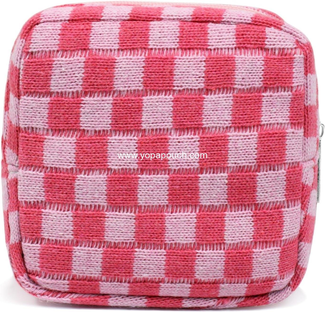 Wholesale Mini Checkered Pink Makeup Bag for Purse - Cute Zipper Cosmetic Pouch, Travel Toiletry Case, Quilted Aesthetic Organizer for Women and Girls - Factory
