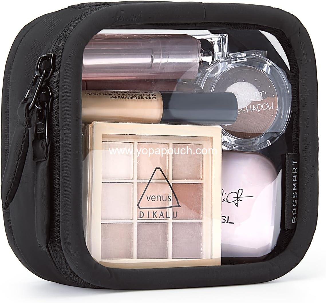 Wholesale Mini Clear Makeup Bag for Women, Portable Travel Toiletry Case, Cute Small Water-Resistant Cosmetic Pouch, TSA Approved with Zipper for Car Essentials (Black) Supplier