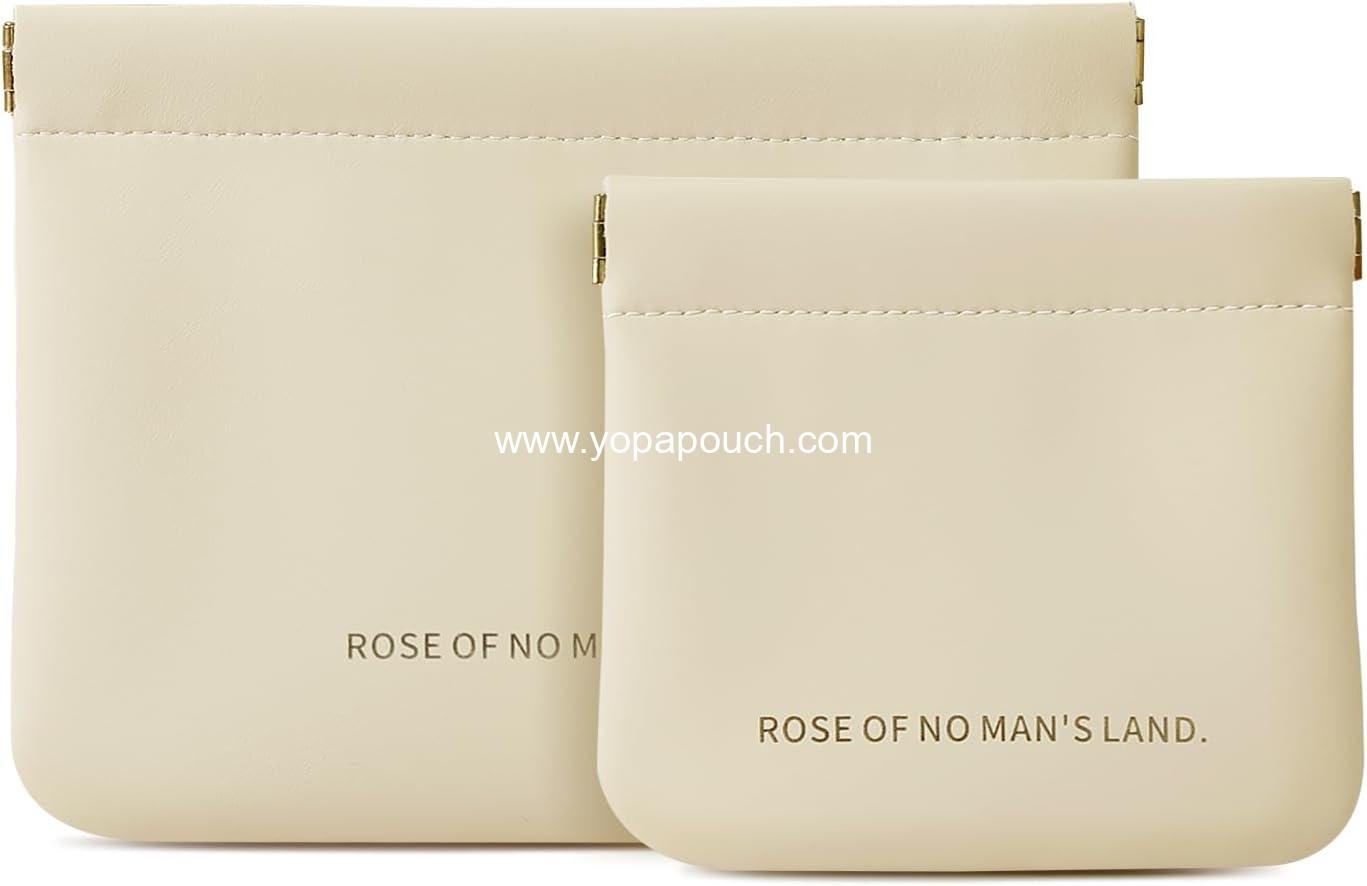Wholesale Mini Makeup Bags - 2pcs Self-Closing Small Pouches for Purse, Organosilicon Super Fiber Leather Coin Purse for Women, Ideal for Travel, Cosmetics, Lipstick, Jewelry, Change, Card (Beige) Supplier