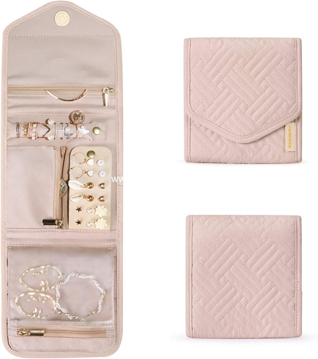 Wholesale Mini Travel Jewelry Organizer Case - Foldable Soft Pink Roll for Rings, Necklaces, Earrings, Bracelets - Supplier