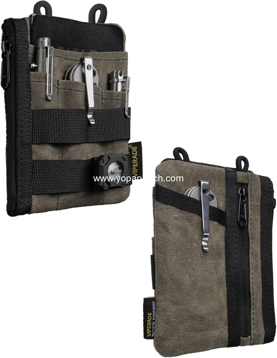 Wholesale Minimalist Waxed Canvas Zipper Wallet with 5 Pockets and 2 Slim Zipper Pouches for Everyday Carry (OD Green) - Supplier