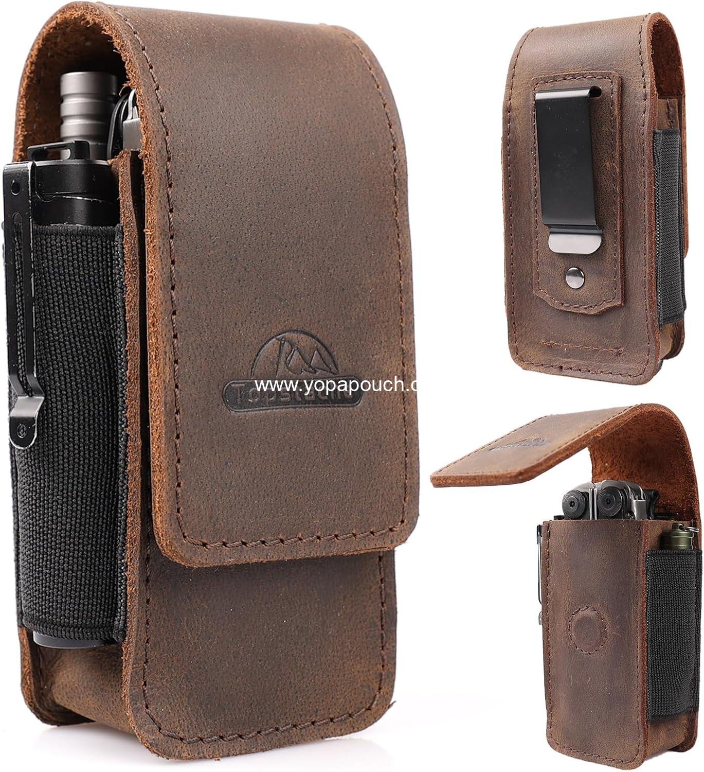 Wholesale Multitool Sheath for Men - Leather Multitool Holster - EDC Belt Organizer for Leatherman and Gerber Tools - Magnetic Closure Pouch Fits Folding Tools, Dark Brown Supplier