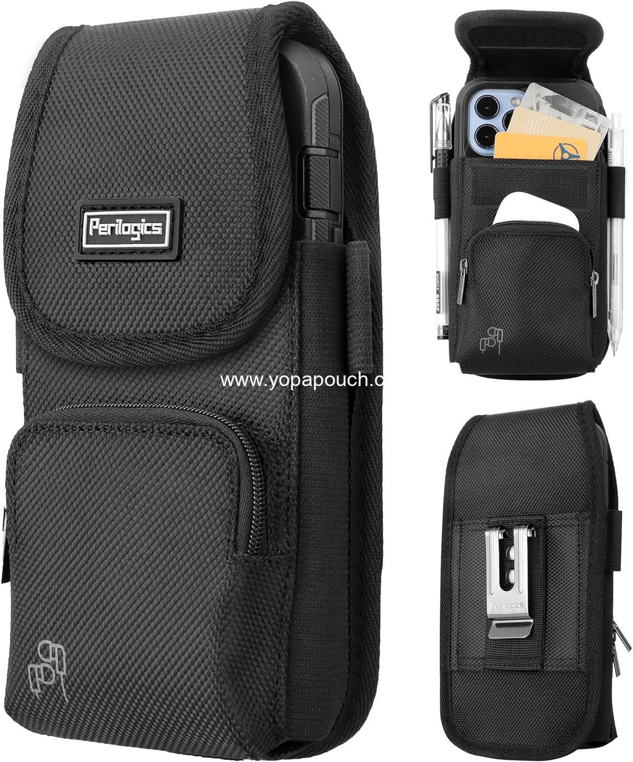 Wholesale Nylon Cell Phone Belt Holster for iPhone 17 Pro Max, 16 Pro Max, 16 Plus, 15 Pro Max, 15 Plus, 14 Pro Max with Rugged Case - Cell Phone Pouch with Storage & Card Slot, Supplier