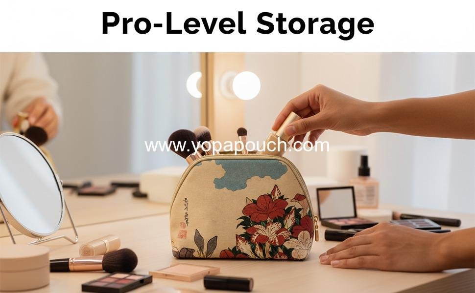 Wholesale PU Compact Makeup Bag – Beige Red Blue Tone, 8 x 6 x 3-inch Travel Cosmetic Pouch with Metal Zip & Large Space – Organizer Case for Purse, Toiletry Handbag & Backpack, Manufacturer