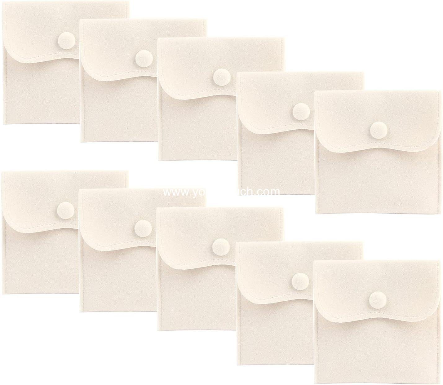 Wholesale Pack of 10 Large Cream Velvet Jewelry Pouch Storage Bags with Snap Button Portable Jewelry Gift Bag Supplier