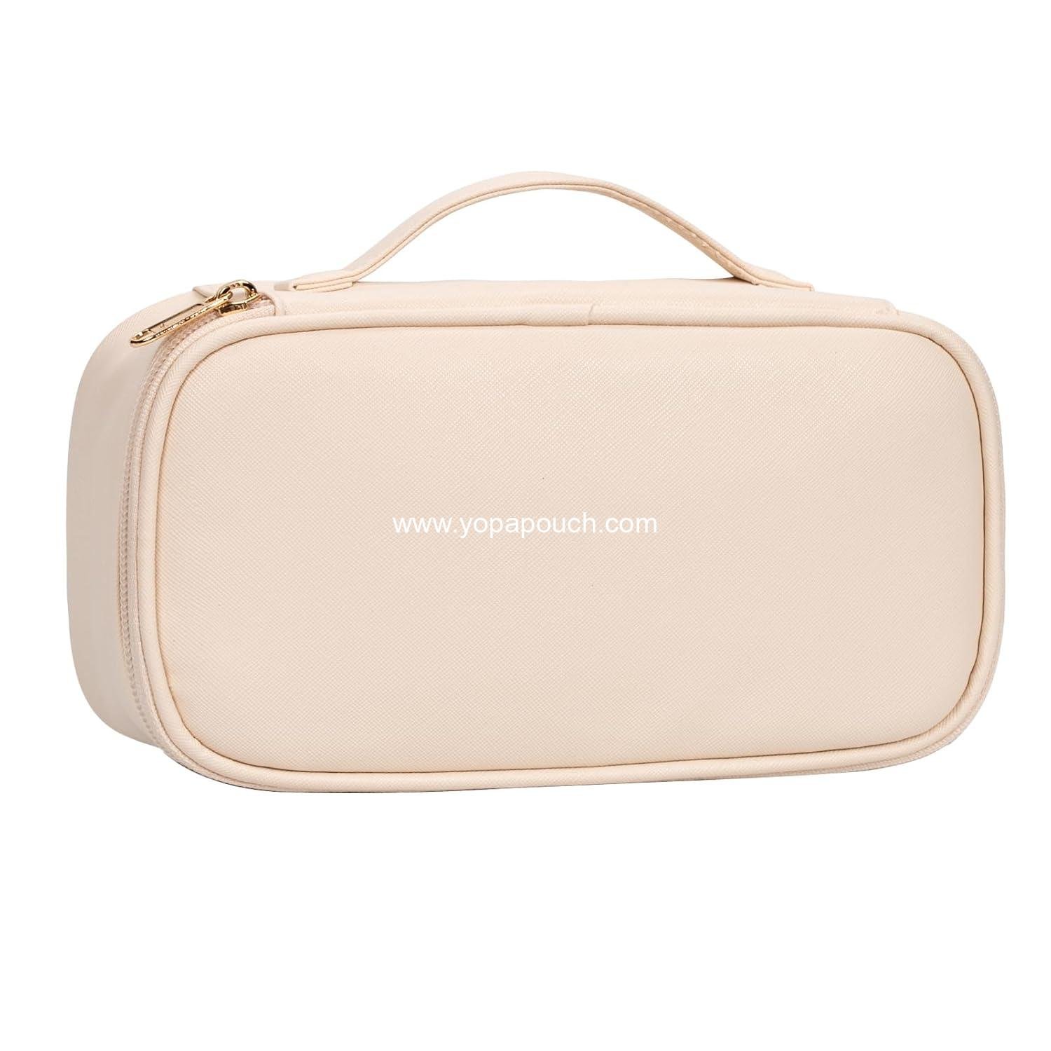 Wholesale Portable Cute Makeup Pouch Travel Bag for Women and Girls with Makeup Brush Compartment Organizer - Beige supplier