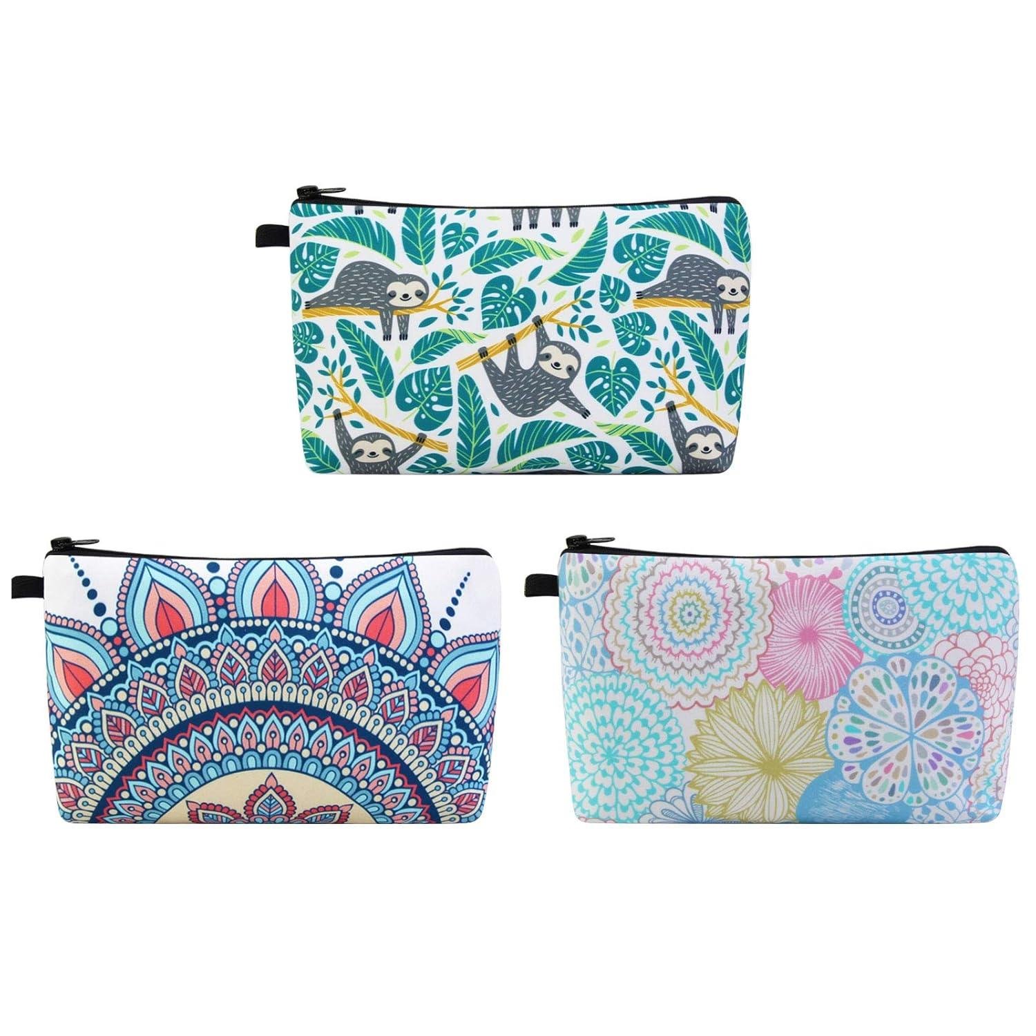Wholesale Portable Travel Makeup Bag - 3 Stylish Flower Patterns Small Toiletry Pouch with Black Zipper - Perfect Gift for Women (3 Packs) Supplier