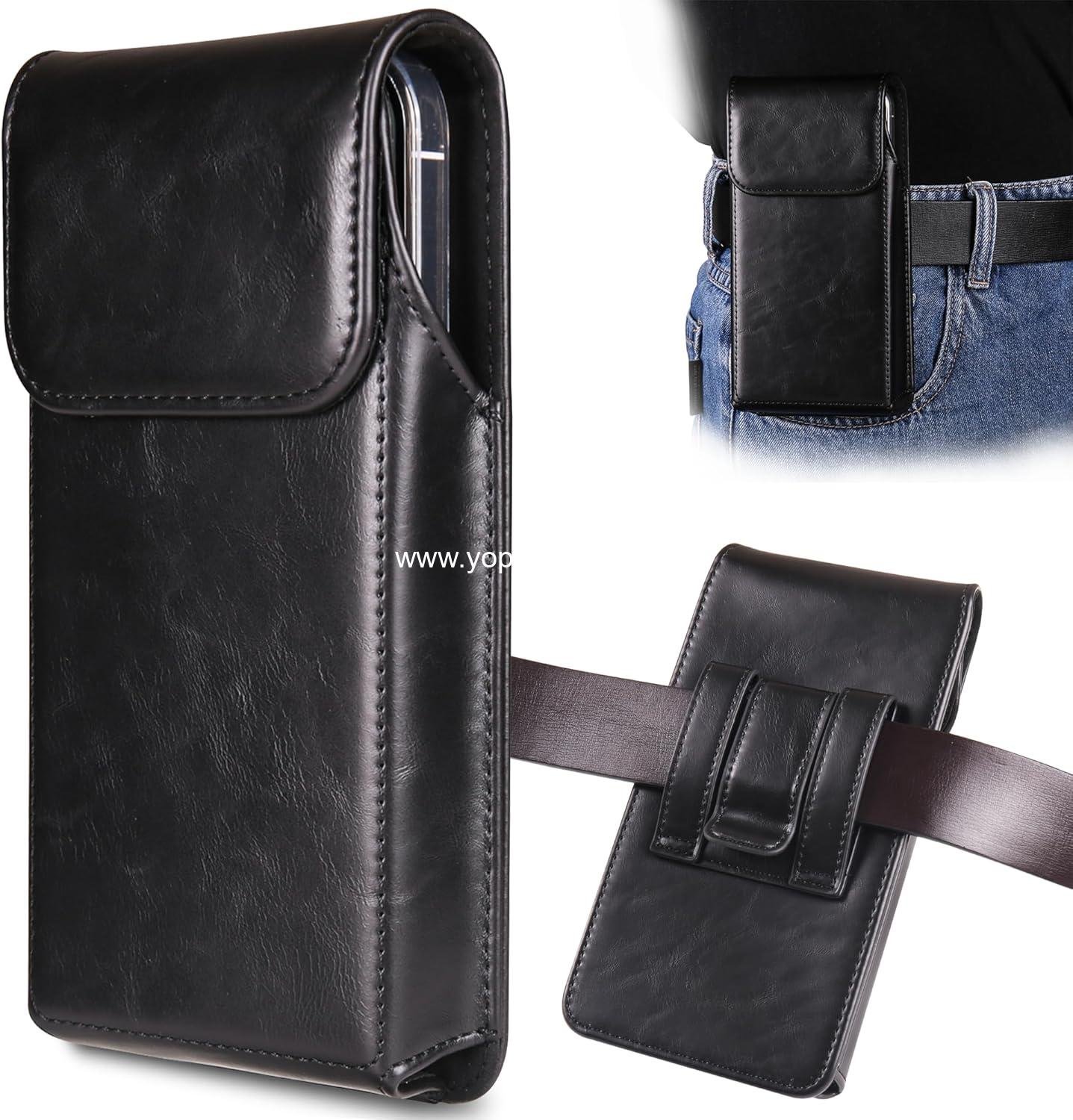 Wholesale Premium Leather Holster for iPhone 17, 17 Pro, 16, 16 Pro, 15, 15 Pro, 14, 14 Pro, 13, 13 Pro, 12, Galaxy S25, S24, S23 with Belt Clip, Black - Manufacturer