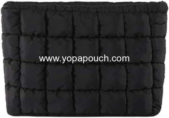Wholesale Puffy Quilted Makeup Bag for Women, Travel Cosmetic Organizer Pouch Clutch (Black) - Factory