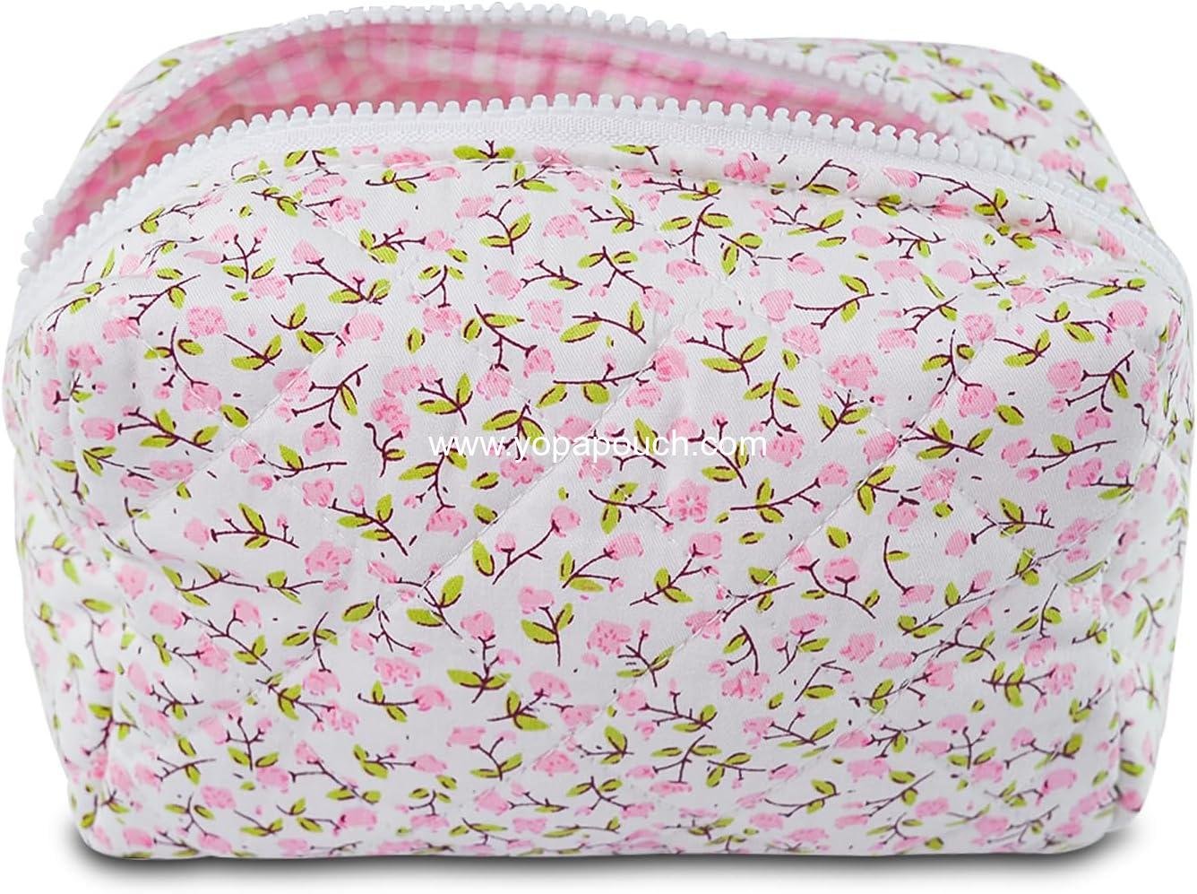 Wholesale Quilted Floral Cotton Makeup Bag Puffy Coquette Pouch Aesthetic Cute Travel Toiletry Bag for Women Girls - Factory