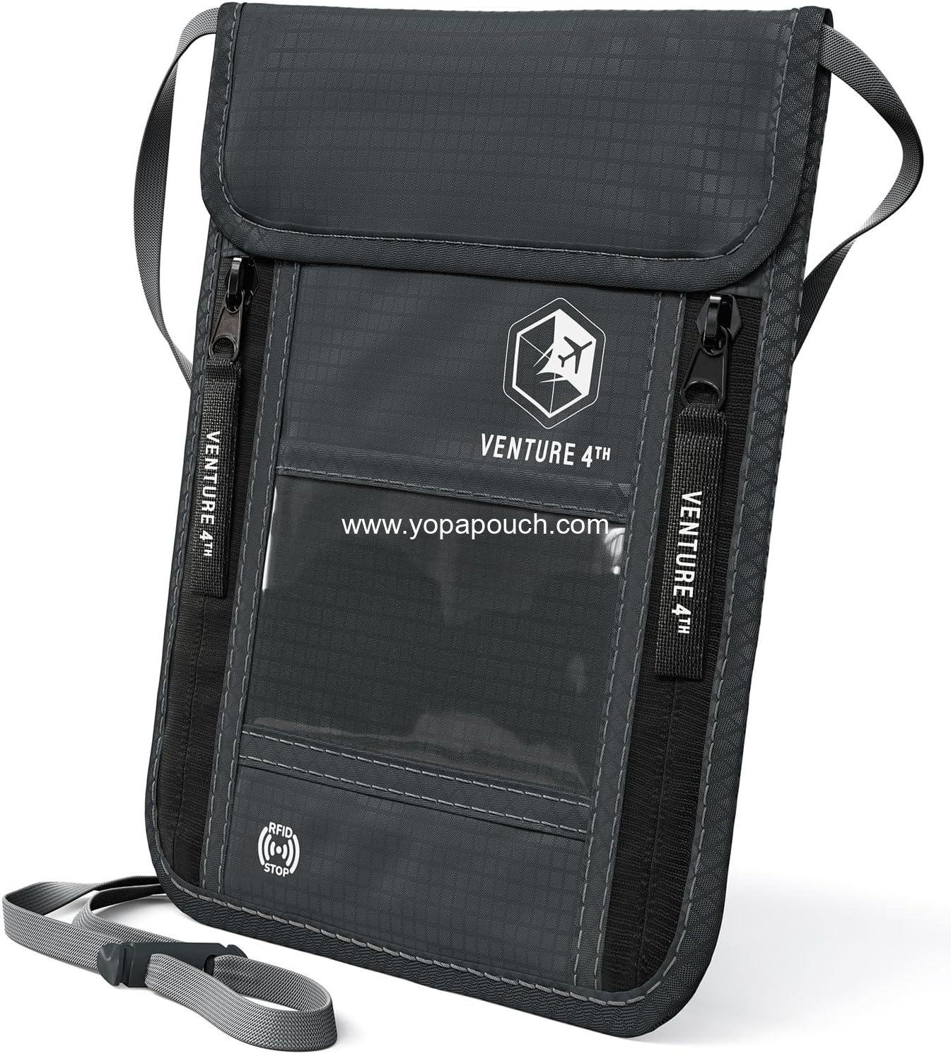 Wholesale RFID Blocking Neck Wallet, Slim Passport Holder for Travel - Hidden Pouch with 6 Compartments, Lightweight Organizer with Adjustable Strap for Cash, Cards & Passport (Gray) Supplier