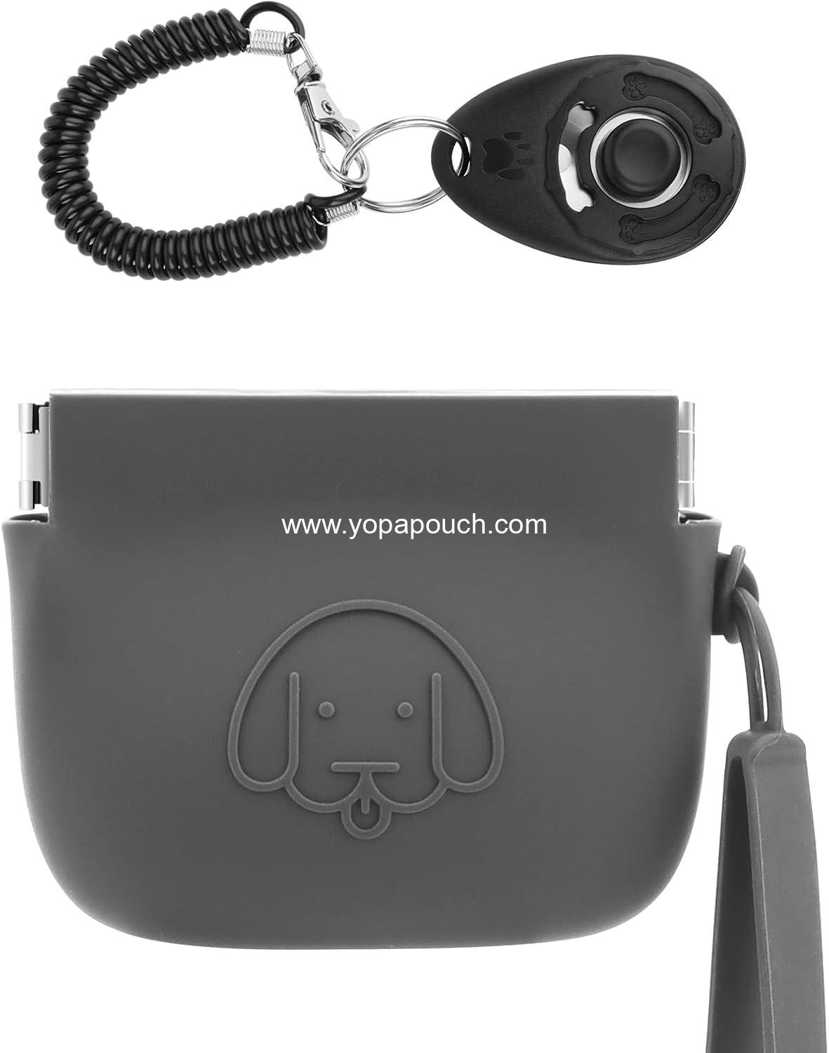 Wholesale Silicone Dog Treat Pouch Small Bag with Auto Closure and Pet Training Clicker, Pocket Size for Dogs and Cats, Easy to Clean and Odorless (dark gray) Supplier