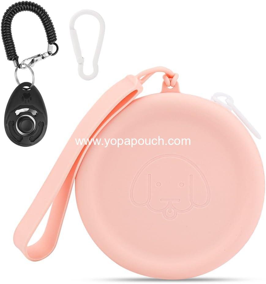Wholesale Silicone Dog Treat Pouch Small Bag with Pet Training Clicker, Pocket Size Walking Bag for Dogs and Cats, Easy to Clean, Odorless, Zipper Design, Moisture-Proof Travel Bag (Pink) - Supplier