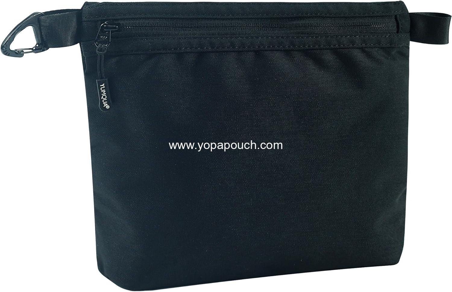 Wholesale Small Travel Pouch for Makeup and Toiletries, Water-Resistant Dopp Kit with Carabiner Clip, Organize Cosmetics, Tech, and Tools, 500D Nylon (Black) Supplier