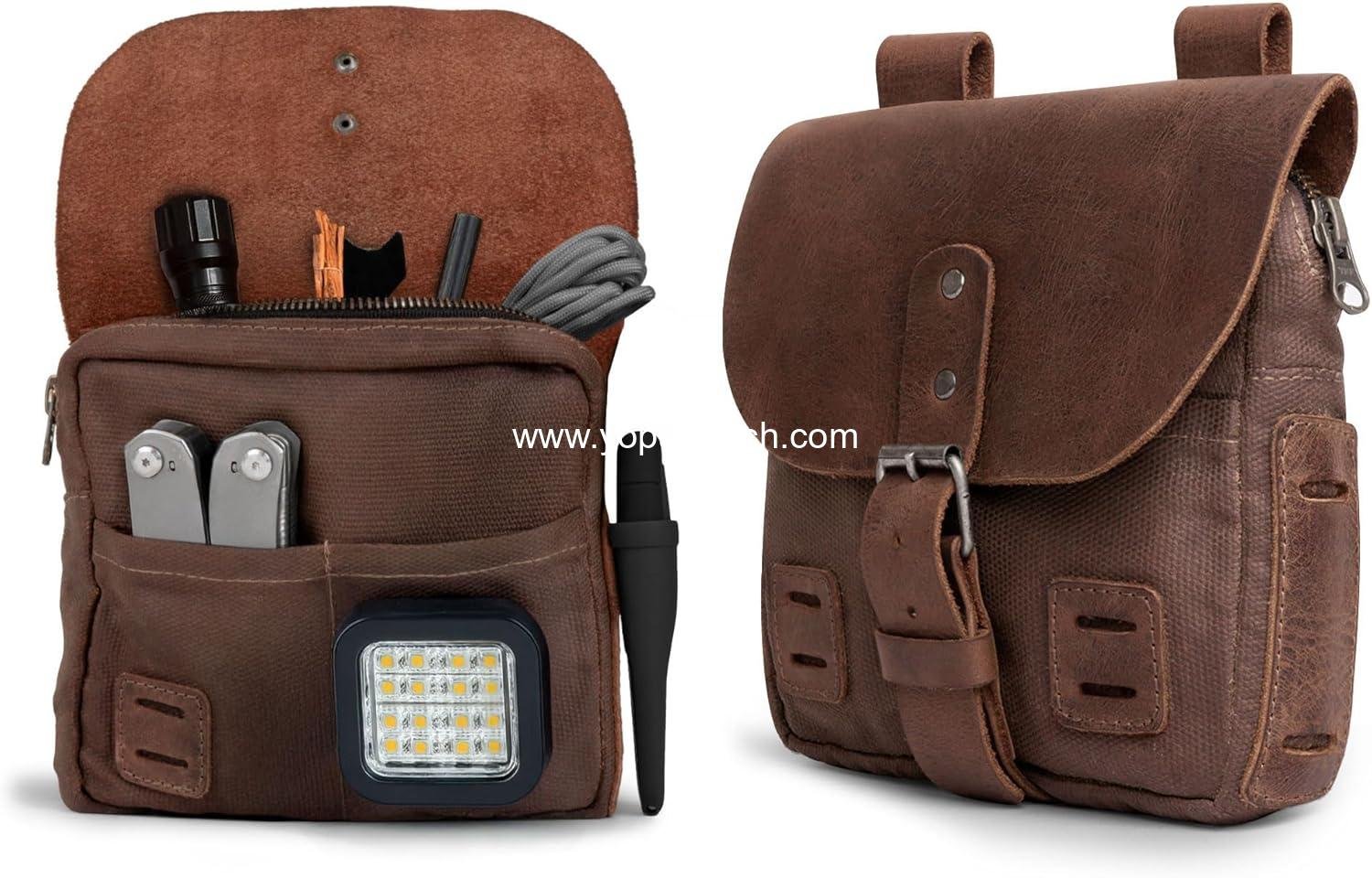 Wholesale Survival Camping Pouch, Belt Loop Rustic Tool Bag, Weather Resistant Outdoor Accessory, Traveling Essential, Waxed Canvas, Handmade Supplier