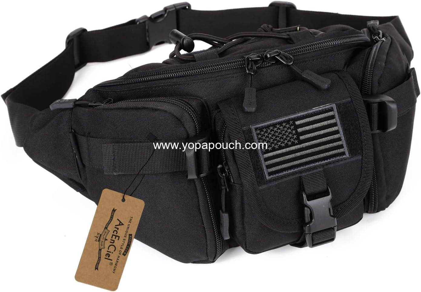 Wholesale Tactical Fanny Pack for Men and Women, Waist Bag Hip Belt for Outdoor Hiking Fishing, Bumbag with Patch (Black) - Supplier
