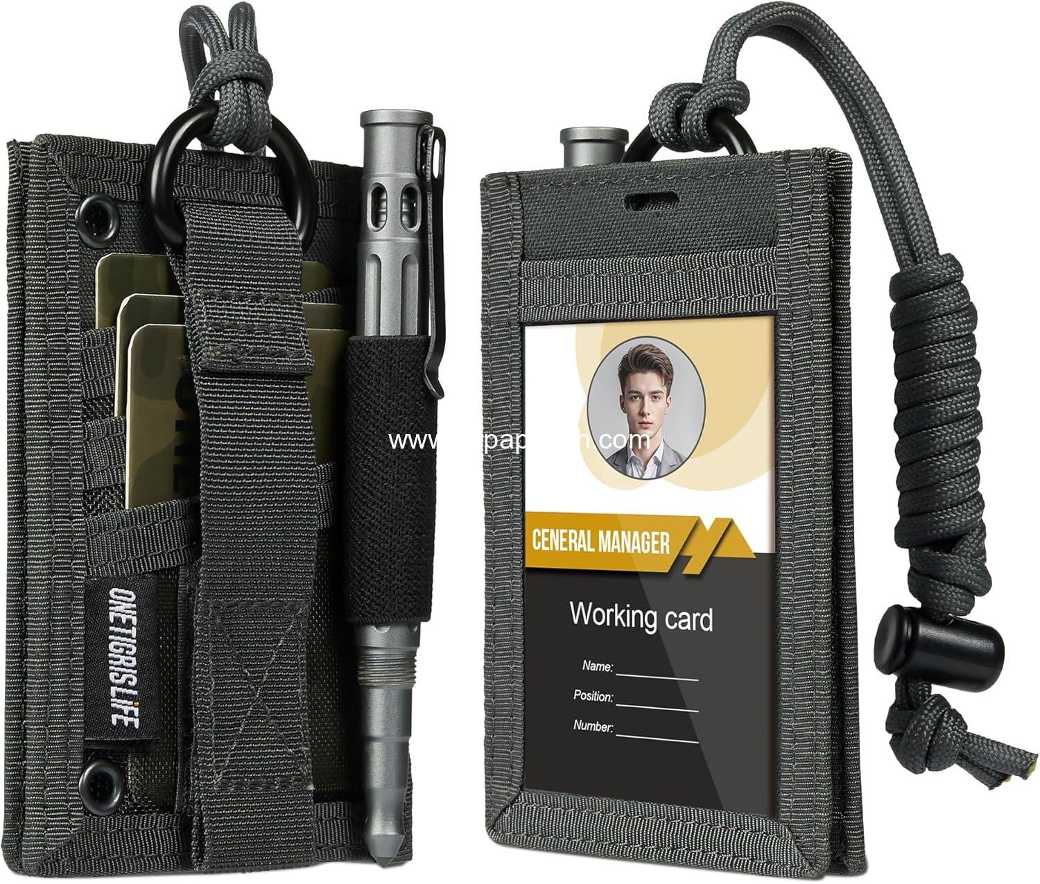Wholesale Tactical ID Card Holder with Hook & Loop Patch, Neck Lanyard, Key Ring, and Credit Card Organizer (Shadow Gray - 500D Codura) - Supplier
