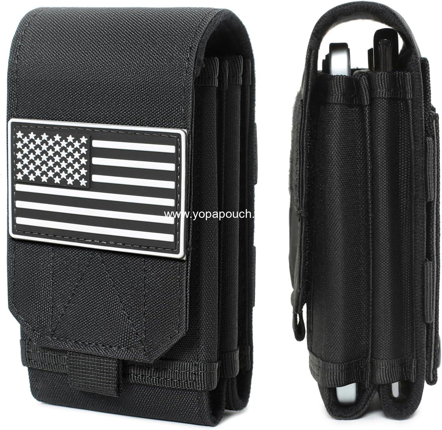 Wholesale Tactical Molle EDC Phone Pouch Universal Dual Mobile Phone Holster with US Flag Patch (Black) - Supplier