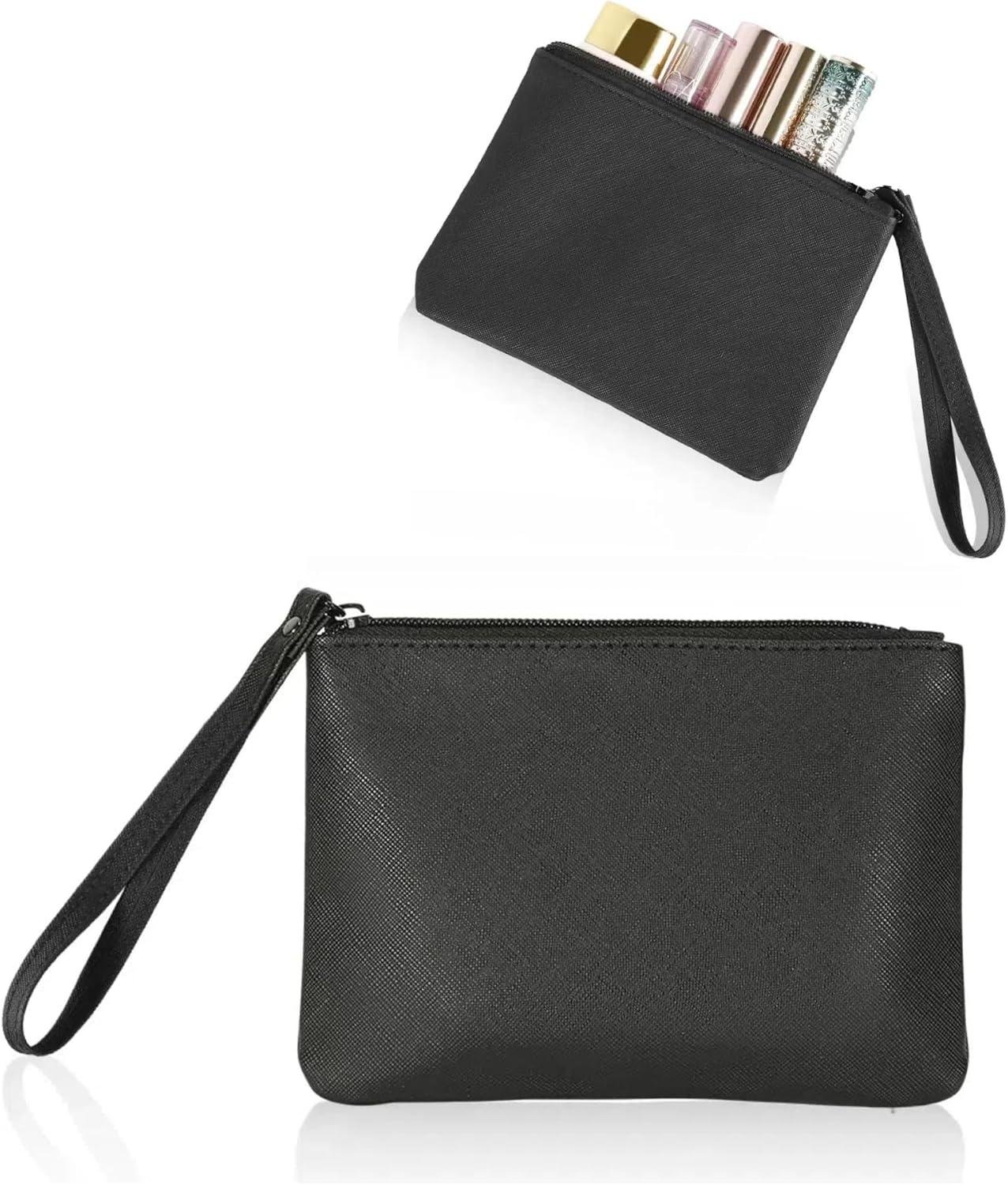 Wholesale Tiny Makeup Bag for Purse Mini Cosmetic Pouch Zipper Wristlet, Make Up Organizer for Lipstick and Coins, 4.5 x 6.5 Clutch, Stadium Approved, Black Supplier