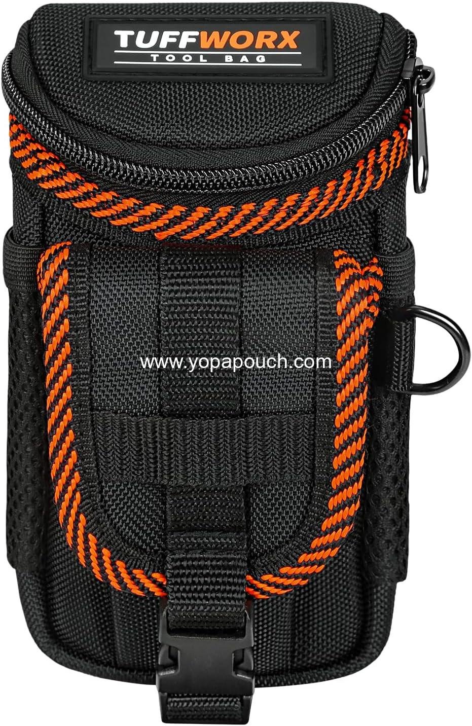 Wholesale Tool Belt Pouch Heavy Duty Utility Holder with Mesh Pocket Black and Orange Factory