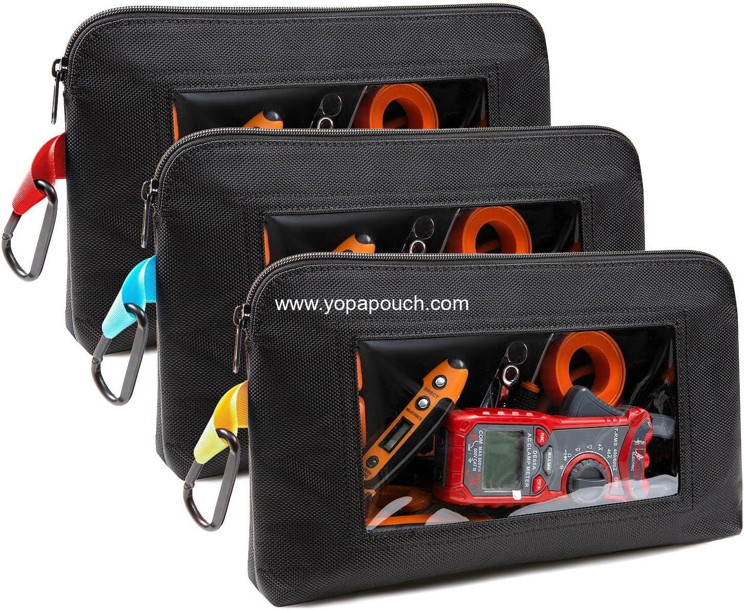 Wholesale Tool Pouch with Clear Window for Electricians, Small Heavy Duty 1680D Oxford Tool Bag, Zippered Transparent Storage Pouches for Organization – 3 Pack, Gifts for Men, Supplier