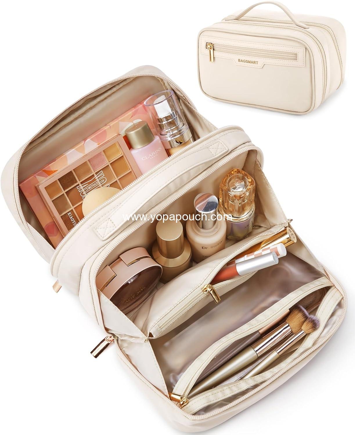 Wholesale Travel Makeup Bag with Multiple Compartments, Durable and Compact Cosmetic Organizer for Women - Beige Supplier