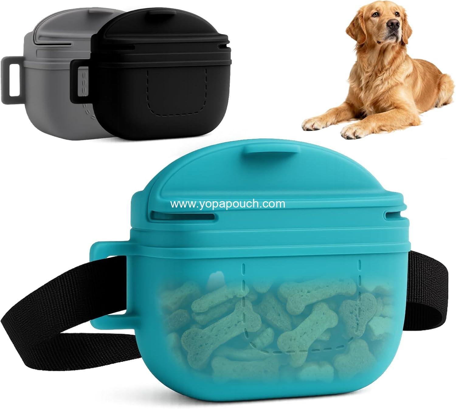 Wholesale Upgraded Dog Treat Pouch with Strong Magnetic Closure, 1.7 Cup Silicone Fanny Pack with Waist Belt for Dog Training and Walking (Blue) Supplier