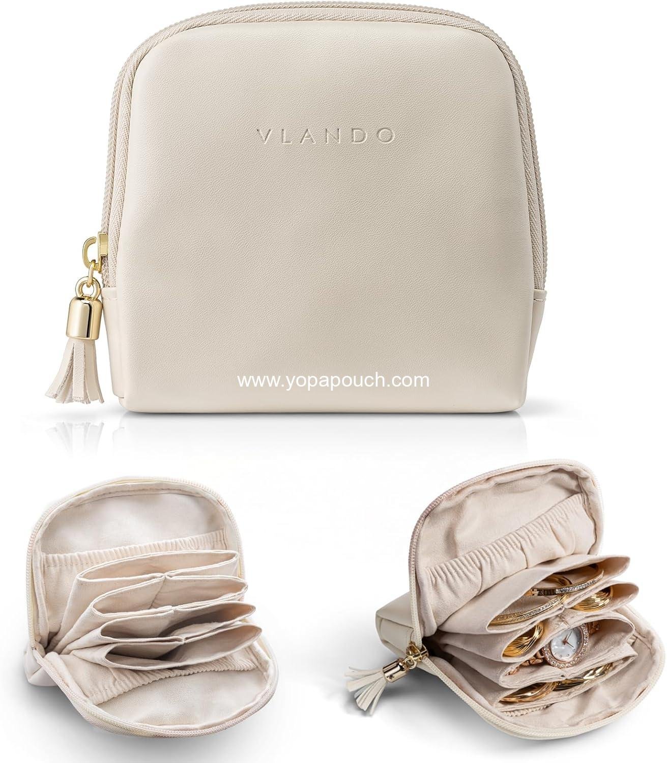 Wholesale Velvet Travel Jewelry Case, Small Zipper Pouch for Women, Jewelry Organizer for Bracelets, Rings, Earrings - Cream White, Supplier